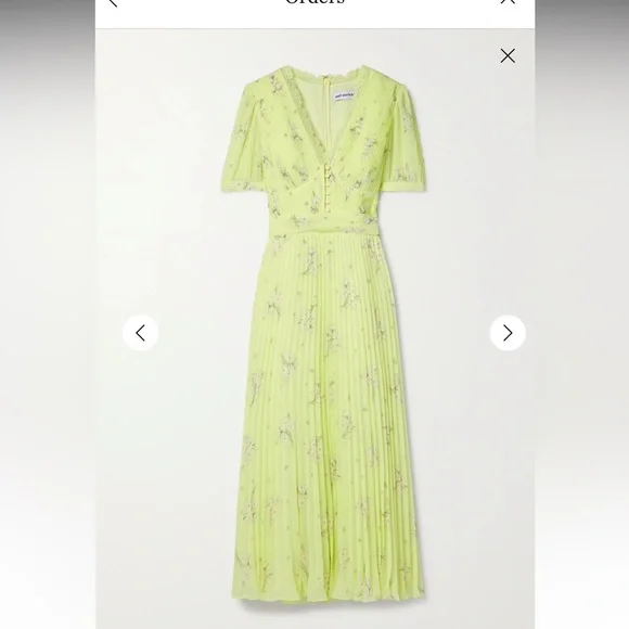 Self portrait lace-trimmed pleated floral-print chiffon midi dress. US 2- UK 6 - Picture 2 of 4